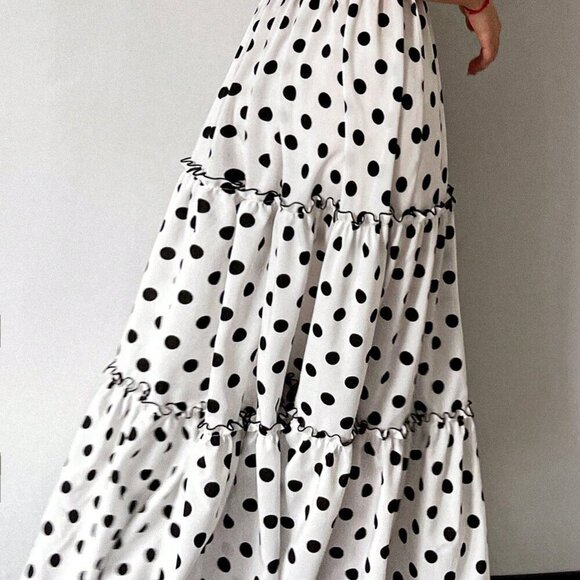 White Casual Women's Elegant Vacation Layered Clashing Polka Dot Halter Skirt - Picture 2 of 4